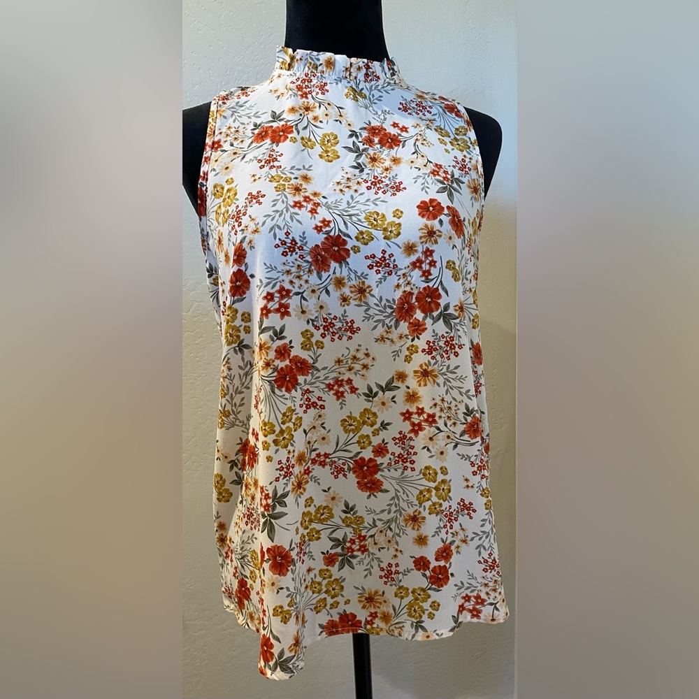 Rielle Small Women's Blouse Orange Yellow Cream Floral Boho Coquette Top